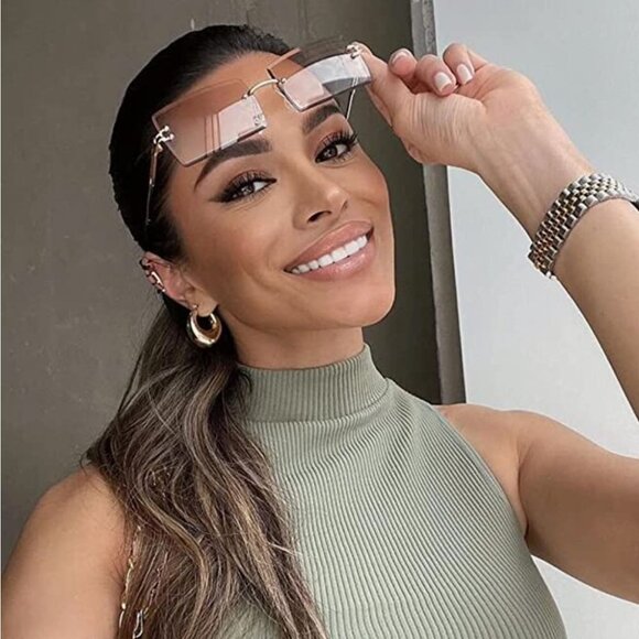 Accessories - Retro Clear‎ Ombre Rimless Rectangle Square Sunglasses Vintage Shades